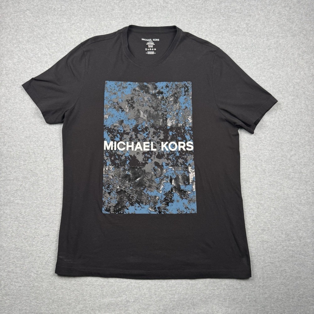Michael Kors Y Shirt Mens XL Black MK Logo Graphic Tee Crew Casual Designer